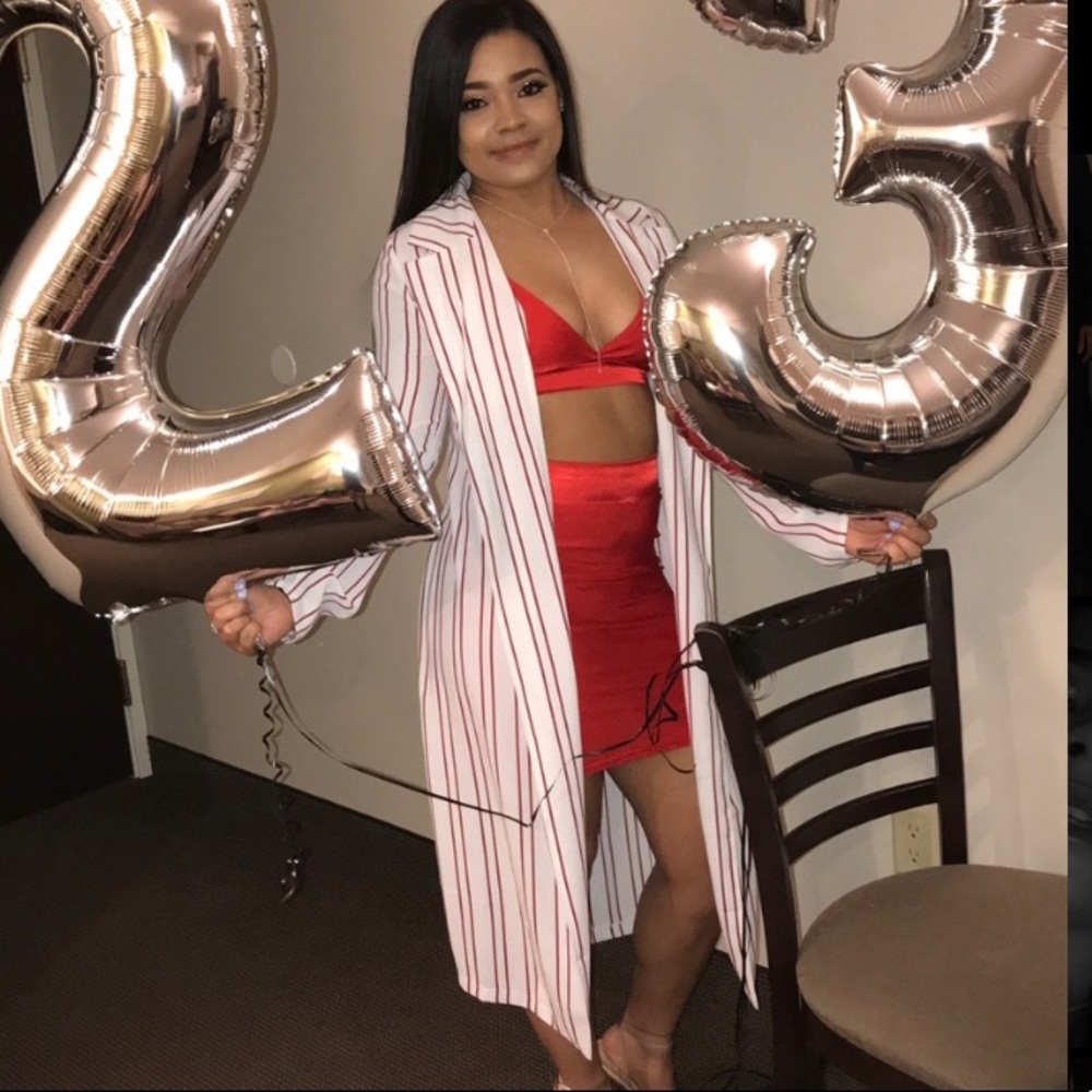 Red/White striped long jacket